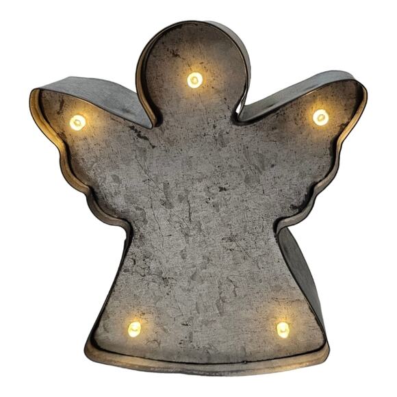 Battery Operated Galvanized Steel Lighted Angel 6" High - Picture 10 of 11